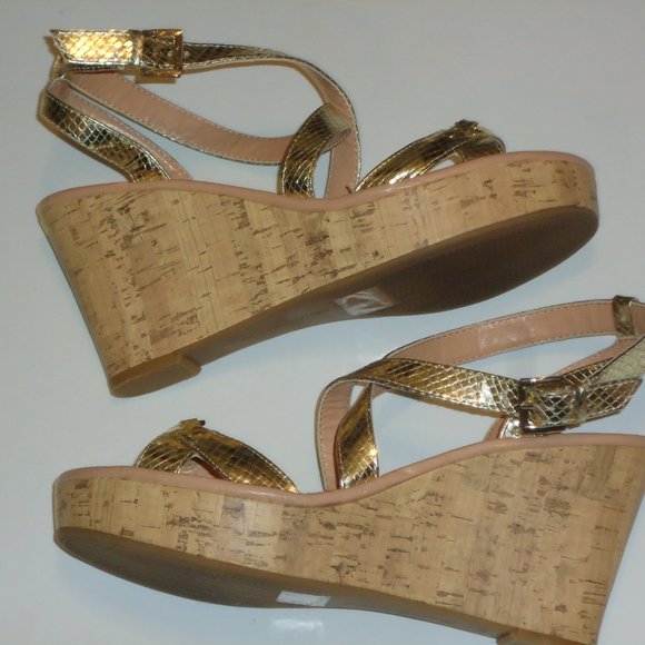 Gold Cork Wedge Sandal - Picture 2 of 16